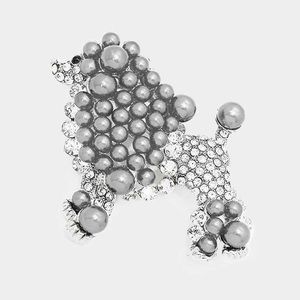 Poodle pearl and crystal brooch